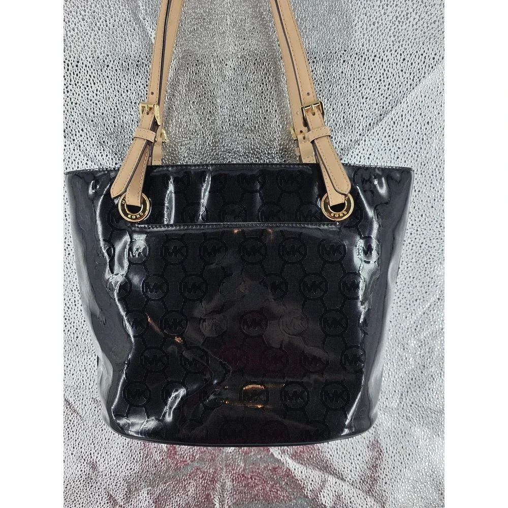 Michael Kors MK Black Patent Leather Tote Shoulder Bag Medium EUC!‎